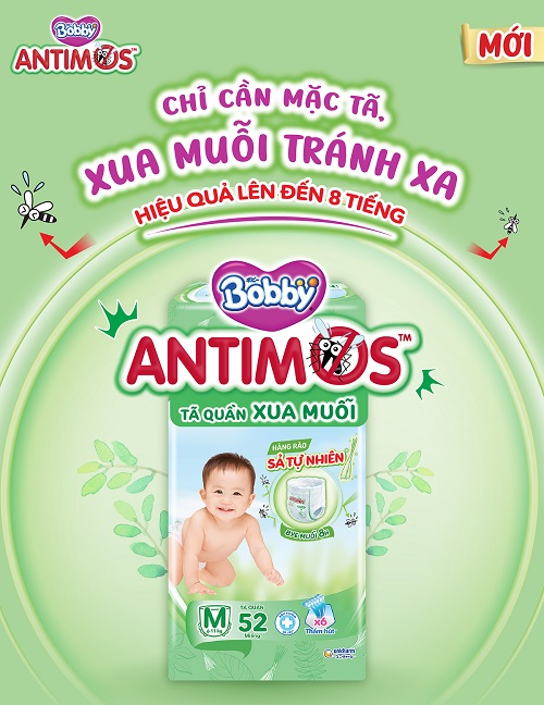 Mô tả Tã Quần Xua Muỗi Bobby Antimos – Hàng rào Sả tự nhiên Bye Muỗi 8H - M52/L50+2/XL48+4/XXL46+6 - 1