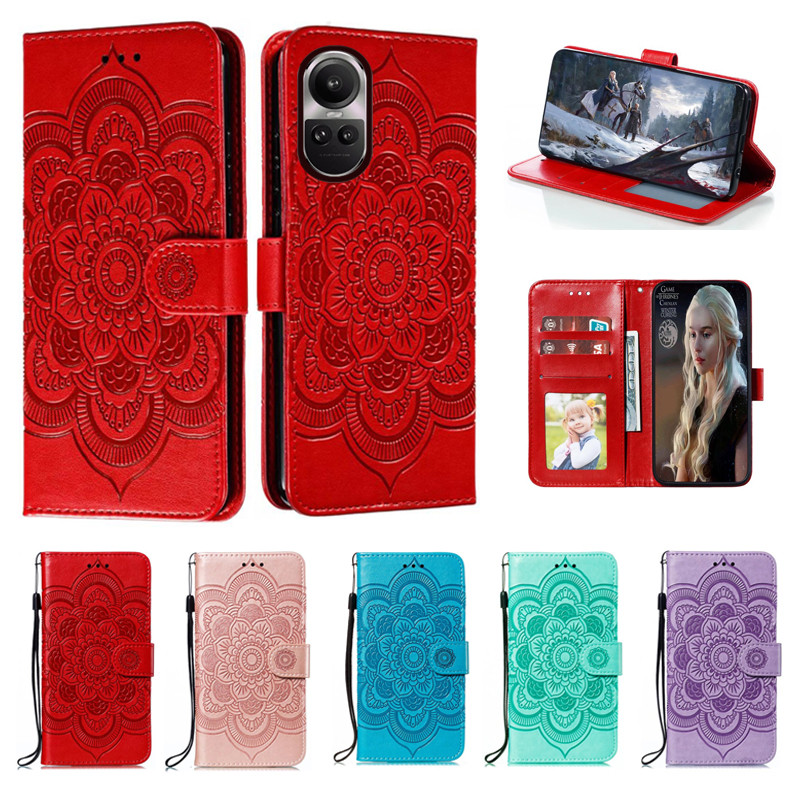 Ốp Điện Thoại Da Hoa Emboss Cho OPPO Reno10 Pro Reno 10 Pro 10Pro Datura Ví Lật Sách Bao Funda