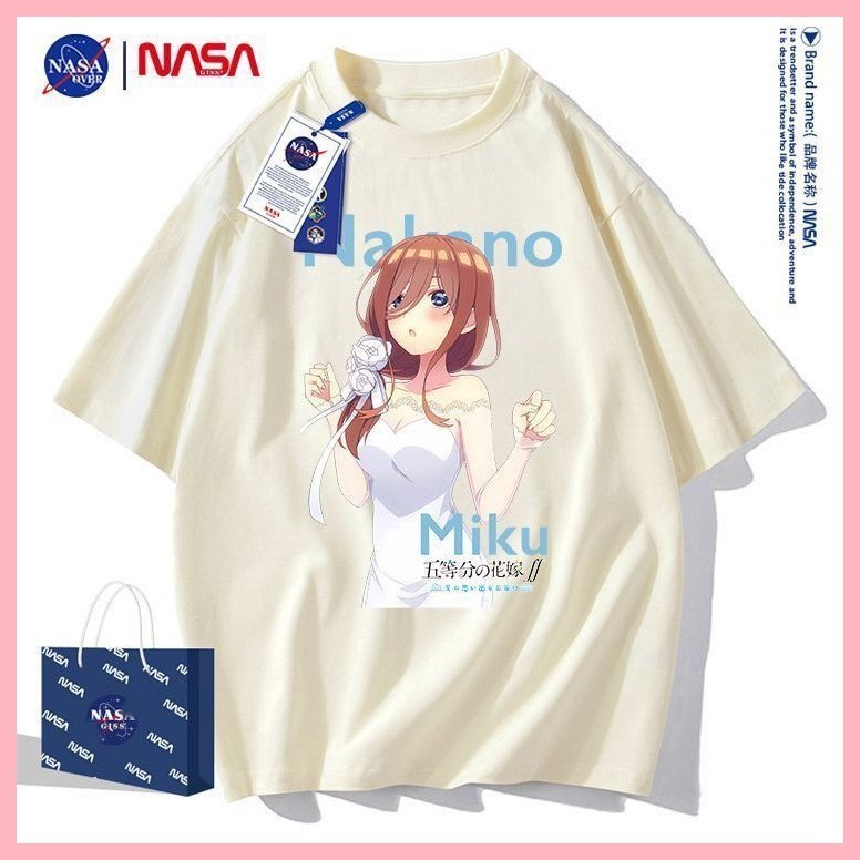 Áo Tay Ngắn Nakano Miku Năm Hoa Bình Đẳng Cưới Cô Dâu Nakano Miku Anime Nam Nữ Áo Hai Chiều Mùa Hè Nguyên Chất Cotton Tay Ngắn