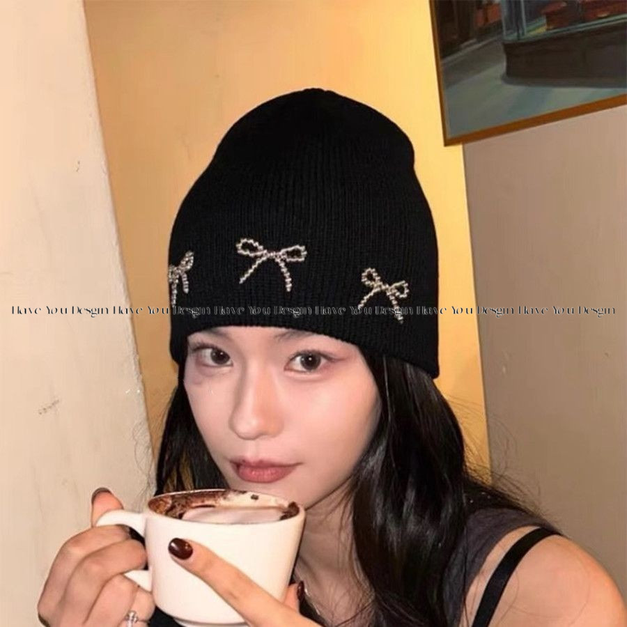 Have u desgin Blogger Cùng Phong Cách Dệt Kim Mũ Len Ba Chiều Ngọc Trai Dệt Kim Mũ Thu Đông Ấm Áp Tất Cả Trận Đấu Lạnh