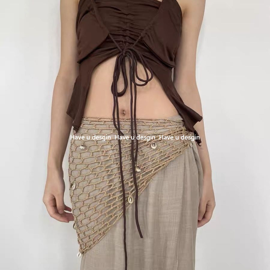 Have u desgin Wasteland Phong Cách Lang Thang Phong Cách Móc Tay Khăn Độc Đáo Hippie Fishnet Vỏ Đi Biển Khăn Tam Giác Khăn Trùm Đầu Đa Năng