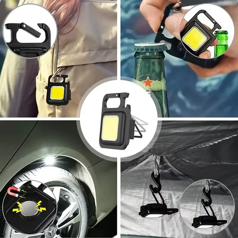 3 Chiếc Di Động Mini COB Đèn Pin Móc Khóa Đèn Làm Việc Đèn Sạc Bỏ Túi Dụng Cụ Mở Chai Đèn Có Đế Từ Tính Cho Cắm Trại Ngoài Trời