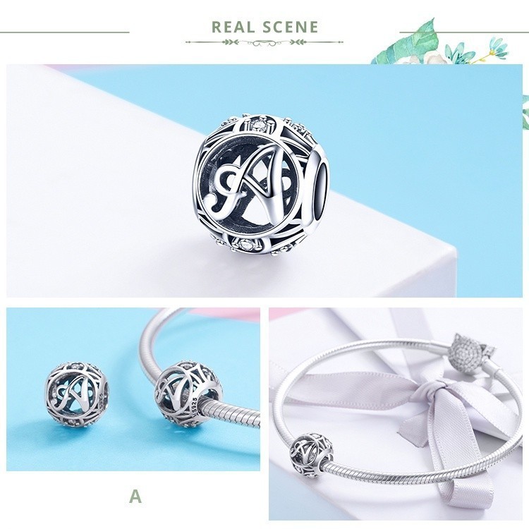 Hạt bạc BAMOER chữ cái U-Z