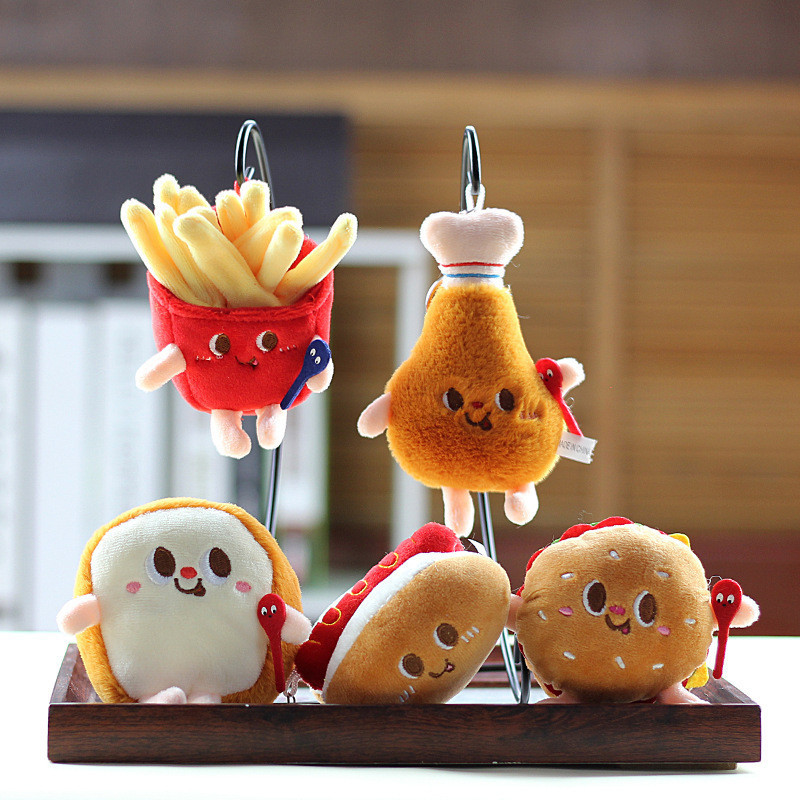 Đáng Yêu Hamburger Sang Trọng Hot Dog Gà Chân Khoai Tây Chiên Pháp Móc Khóa Ngắn Sang Trọng Quà Tặng Cho Trẻ Em
