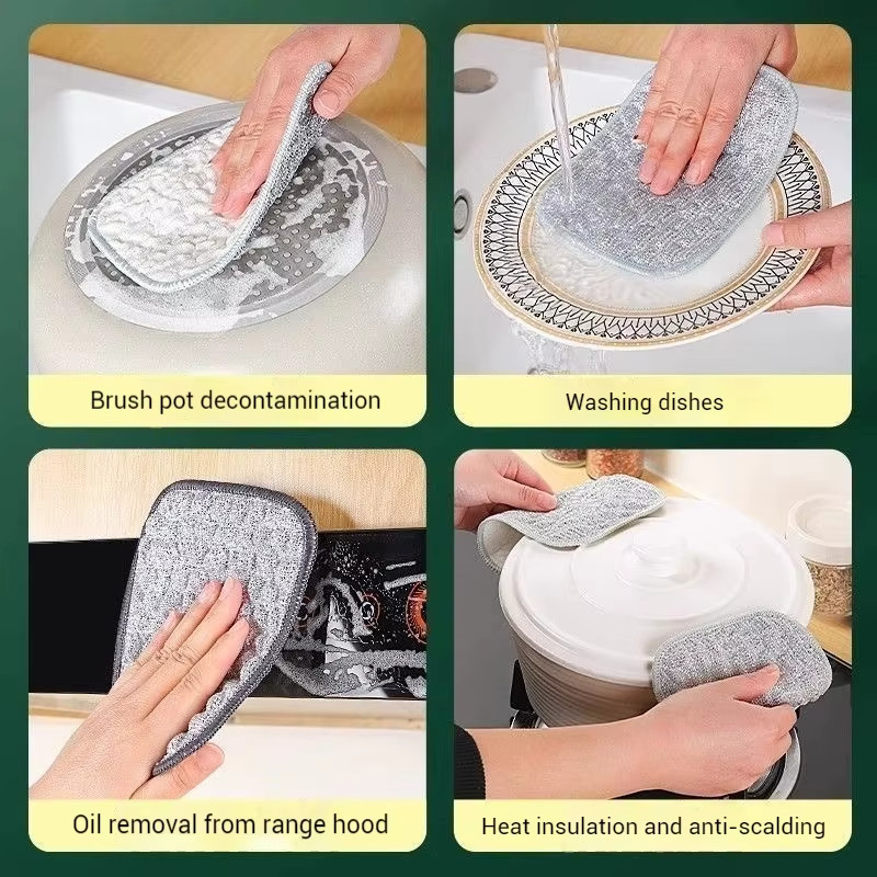 5 / 10 / 20 Chiếc Khăn Lau Dây Thép Vải Giặt Microfiber Khăn Rửa Bát Hai Mặt Vải Chống Dính Dầu Có Thể Tái Sử Dụng Khăn Lau Nhà Dụng Cụ Vệ Sinh