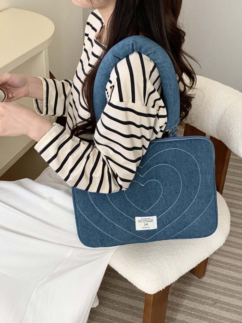 Túi Đựng Laptop Ins Thời Trang Hàn Quốc Denim Trái Tim Tình Yêu Thắt Nơ ...