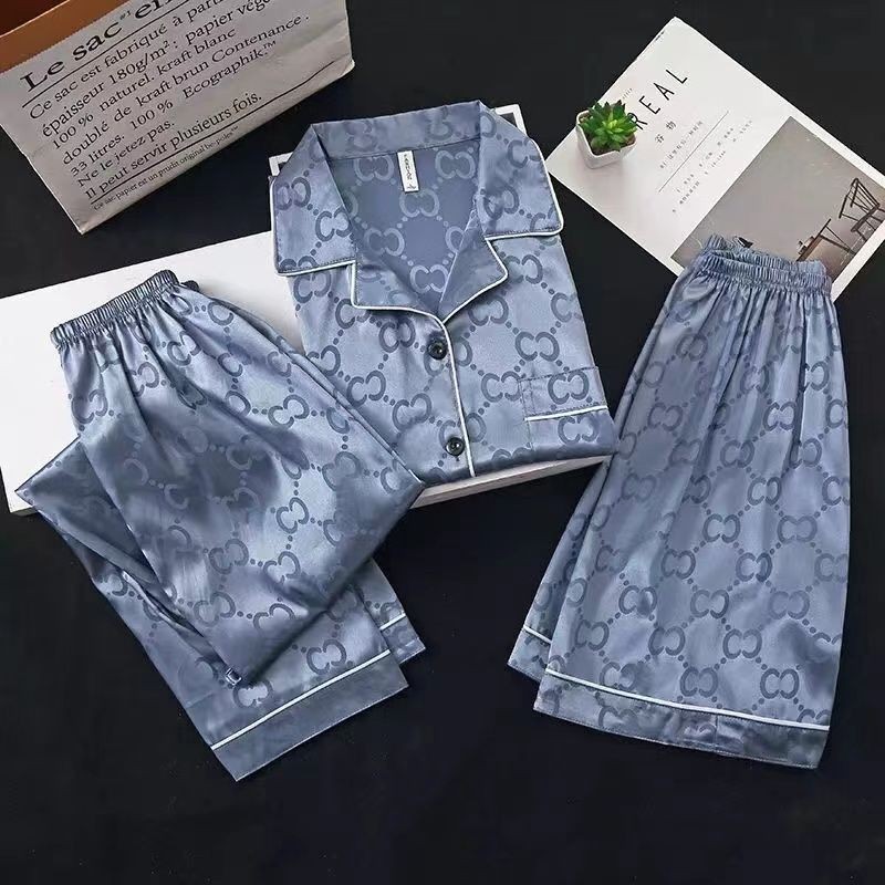 Bộ đồ ngủ mùa hè GUCCI Nam Ice Silk Quần Short ngắn tay và quần Bộ ba