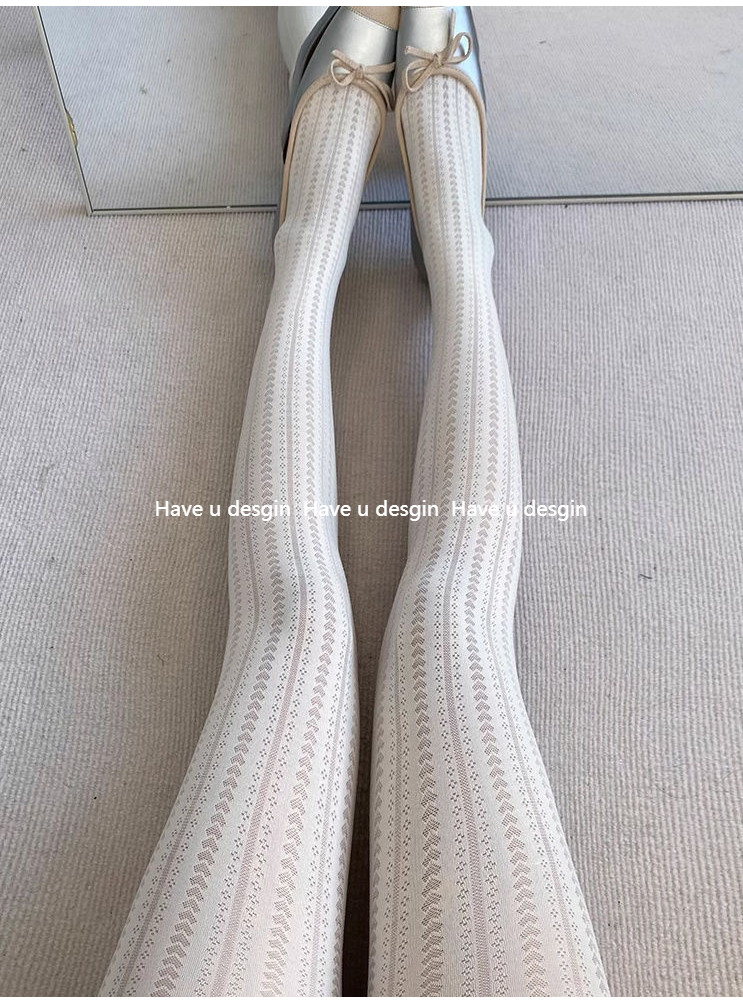 Have u desgin Xuân Thu Pháp Retro Tình Yêu Jacquard Co Giãn Quần Sữa Trắng Nhung Ôm Hơn Nhìn Đáy Tất