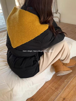 Khăn len dệt kim hình tam giác mới lạ, màu trơn, ấm áp cho thu đông, tiện lợi che cổ và đội đầu