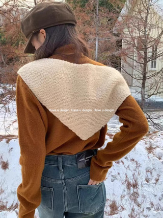 Khăn len dệt kim hình tam giác mới lạ, màu trơn, ấm áp cho thu đông, tiện lợi che cổ và đội đầu