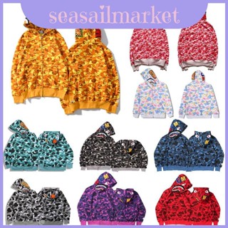 Áo Hoodie mềm Bape Polyester có túi in hình cá mập Kangaroo và