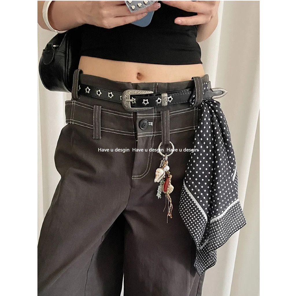 Thắt lưng nữ retro khắc không đục lỗ, thiết kế Y2K phù hợp với quần jean và váy