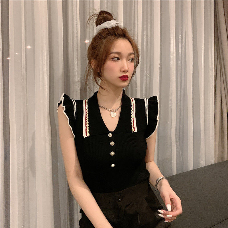 Lan ~ Áo Polo Không Tay Dệt Kim Mỏng, Phù Hợp Mùa Hè, Thiết Kế Gợi Cảm và Nhẹ Nhàng