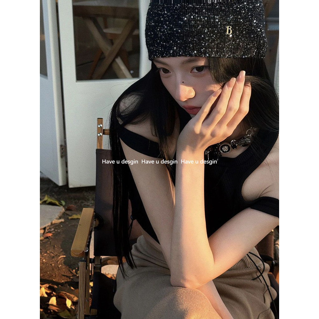 Have u desgin Ngôi Sao Hàn Quốc Gwon Ji-Dragon jennie Cùng Phong Cách Mũ Lạnh Thu Đông Cô Gái Đính Kim Sa Lấp Lánh Mũ Baotou Hợp Thời Trang