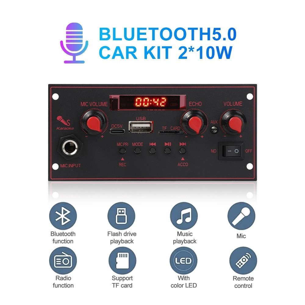 Bộ khuếch đại Bluetooth Bộ giải mã 20W DC 5V 6.5mm Micro Đài FM TF USB Âm thanh xe hơi Máy nghe nhạc Loa Điều khiển âm lượng DIY