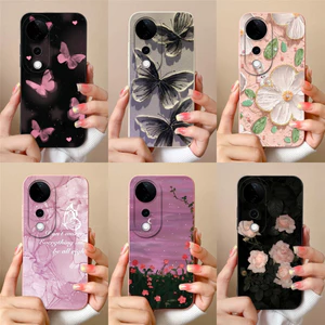 Thiết Kế Mới Cho Vivo V40 Pro SE 5G Vỏ Hoa Xinh Đẹp Bướm Silicon Mềm Điện Thoại Cho VivoV40 V40Pro V40SE 5G Vỏ Chống Sốc Capa