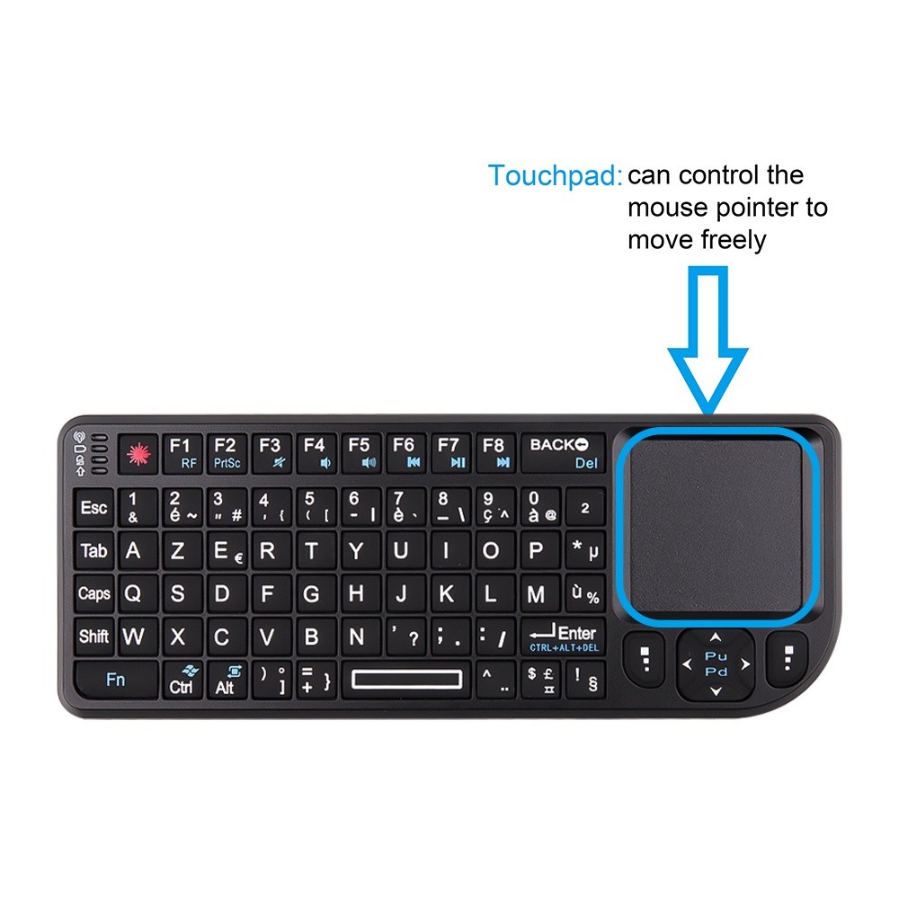 Bàn Phím Không Dây Mini 2.4G RF Tây Ban Nha Pháp Nga Bàn Phím Tiếng Anh Đèn Nền Chuột Bàn Di chuột Cho PC Notebook Hộp Tivi Thông Minh