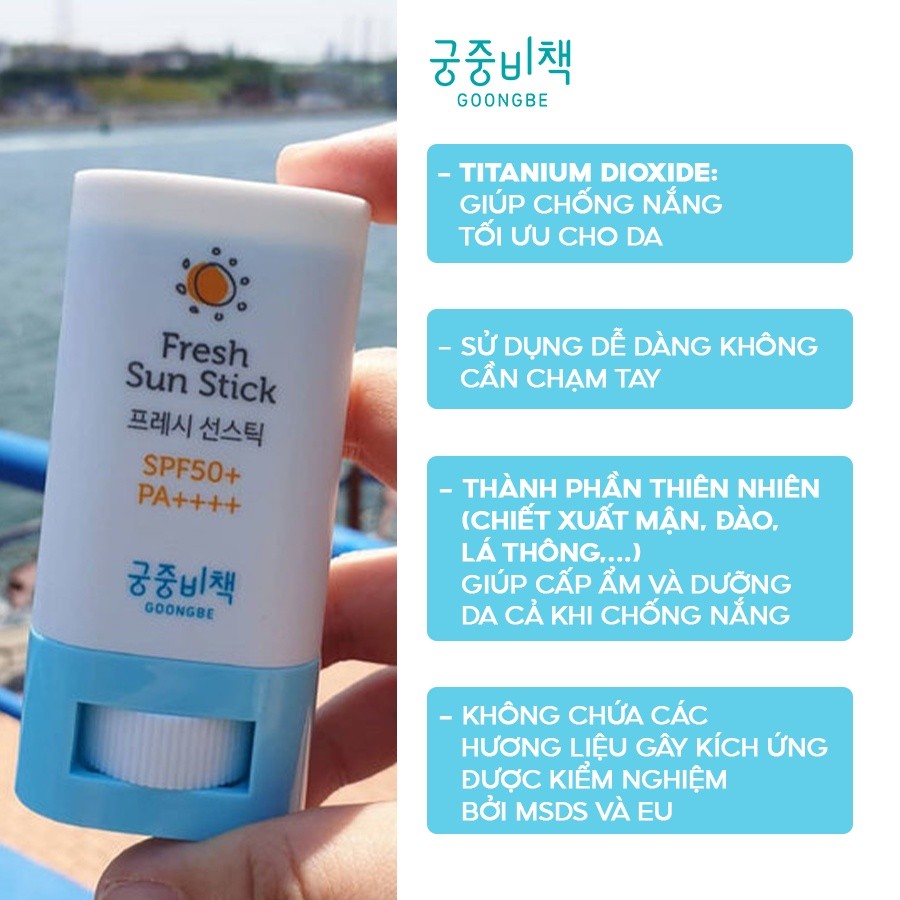 Mô tả Thỏi Chống Nắng Vật Lý Thuần Chay GOONGBE Fresh Sun Stick Dành Cho Da Nhạy Cảm SPF50+ PA+++ 23g - 4