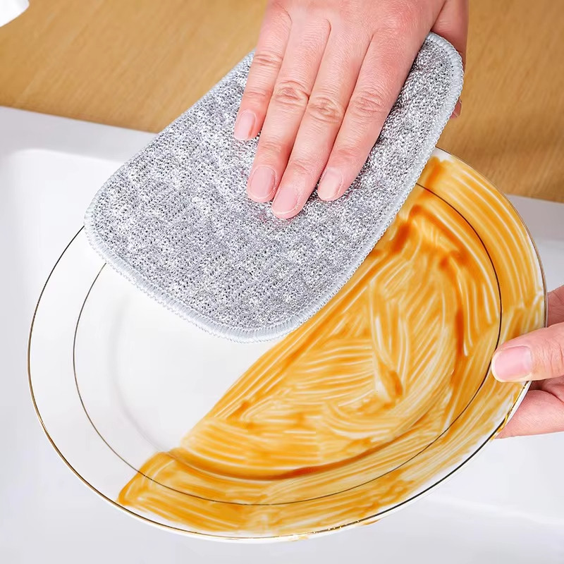 5 / 10 / 20 Chiếc Khăn Lau Dây Thép Vải Giặt Microfiber Khăn Rửa Bát Hai Mặt Vải Chống Dính Dầu Có Thể Tái Sử Dụng Khăn Lau Nhà Dụng Cụ Vệ Sinh