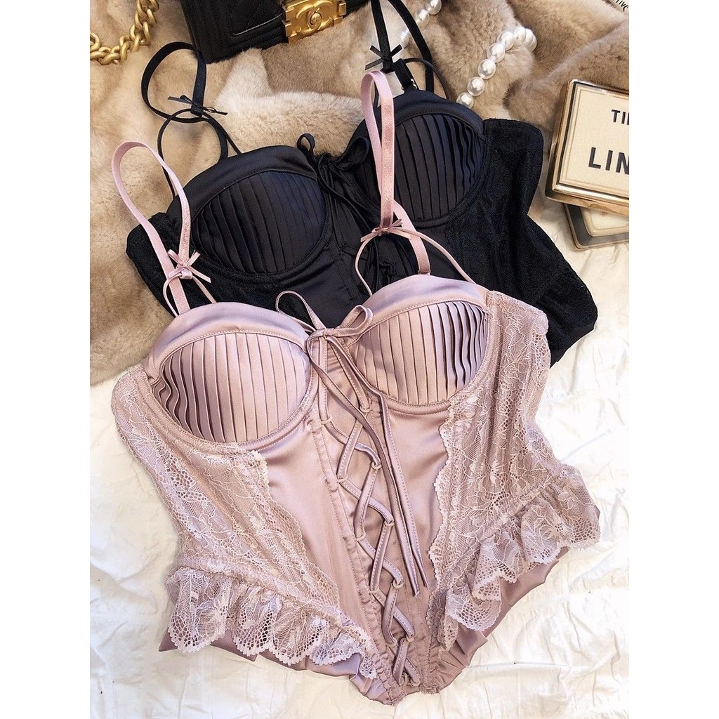 Pháp Gợi Cảm Satin Ren Áo Nóng Hẹp Eo Mỏng Hơn Nhìn Đồ Lót Hỗ Trợ Hàng Đầu Xương Cá Áo Ngực Mỏng Thép Mềm Vòng Áo Ngực