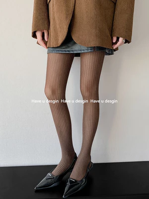 Retro Nâu Ngọt Ngào Cay Bạc Lụa Dọc Sọc Vớ Legging