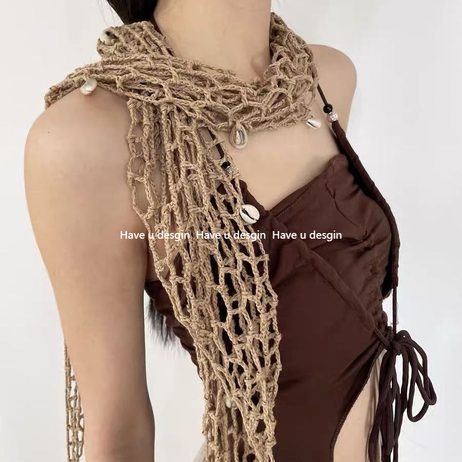 Have u desgin Wasteland Phong Cách Lang Thang Phong Cách Móc Tay Khăn Độc Đáo Hippie Fishnet Vỏ Đi Biển Khăn Tam Giác Khăn Trùm Đầu Đa Năng