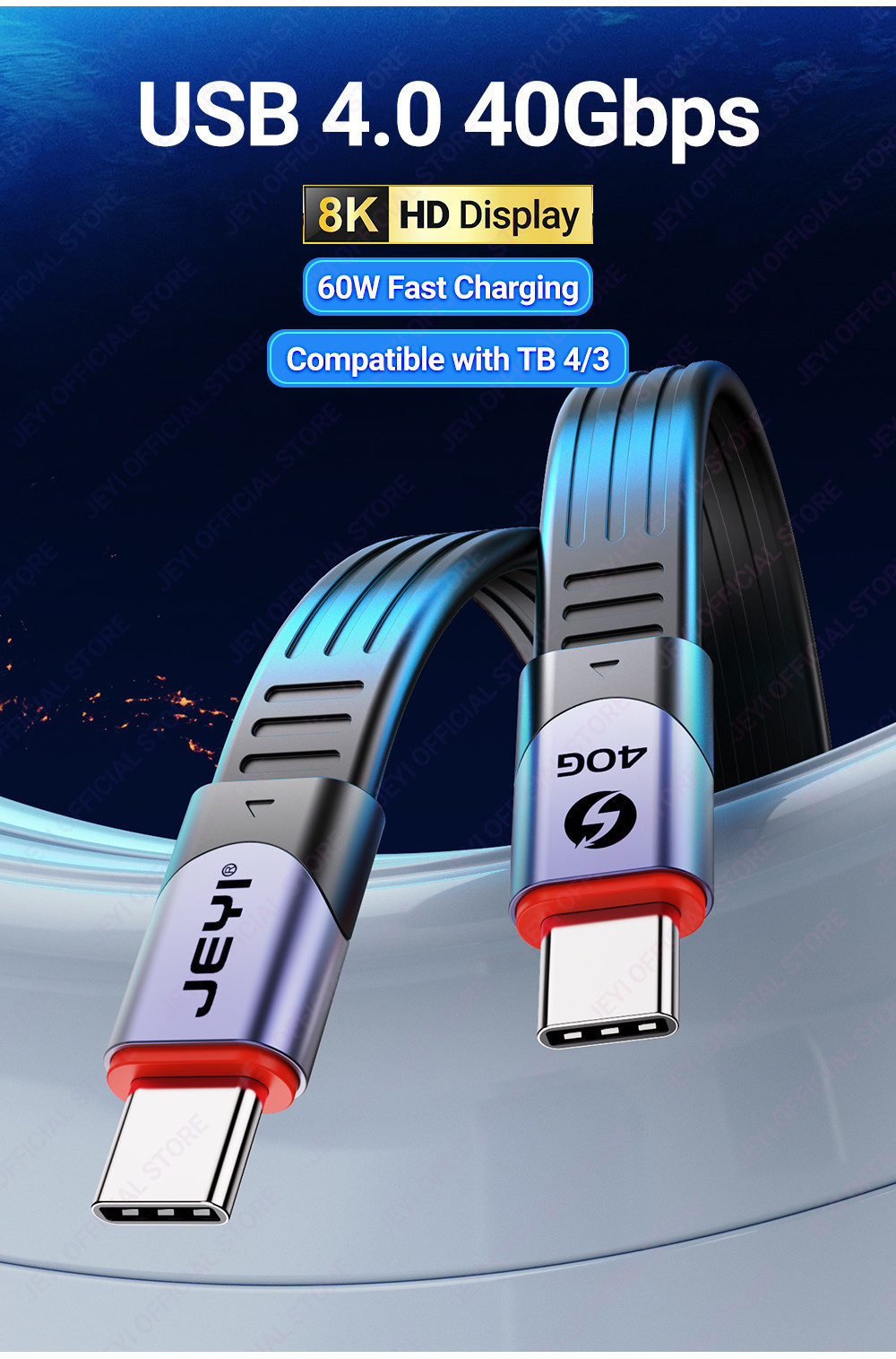 Cavo Thunderbolt 4 USB-C 4.0 – 100cm, 40Gbps, PD 240W, 8K 60Hz – Caricatore Dati E Video Universale - Foto 2