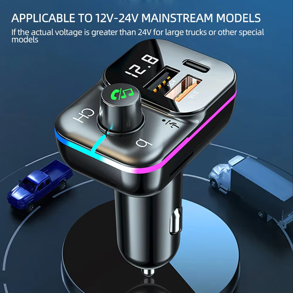 Sạc Xe Hơi Dual PD 25W FM USB3.1A + PD3.1A Bộ Chuyển Đổi Bluetooth Không Dây rảnh Tay Stereo Mp3 Máy Nghe Nhạc FM Modulator