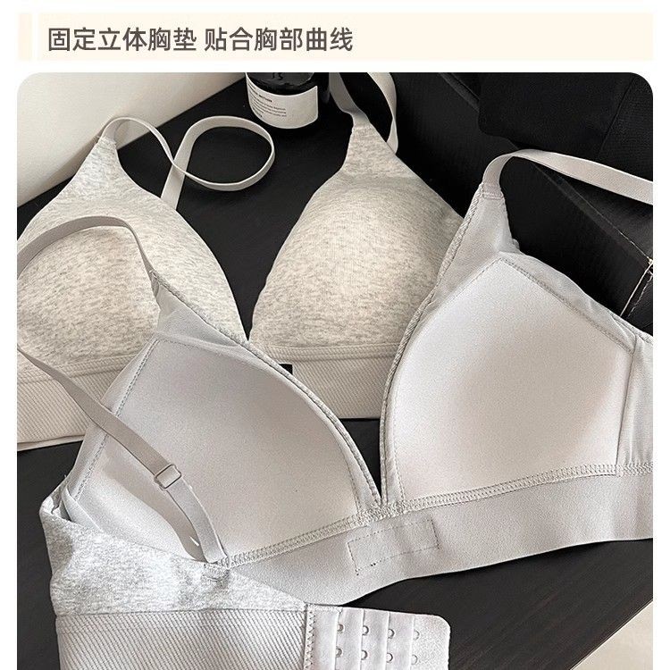 Mới Đơn Giản Phong Cách Thể Thao Tam Giác Cốc Quần Lót Nữ Vú Nhỏ Tập Hợp Không Vòng Thép Mềm Mại Thoải Mái Thoáng Khí Bộ Áo Ngực