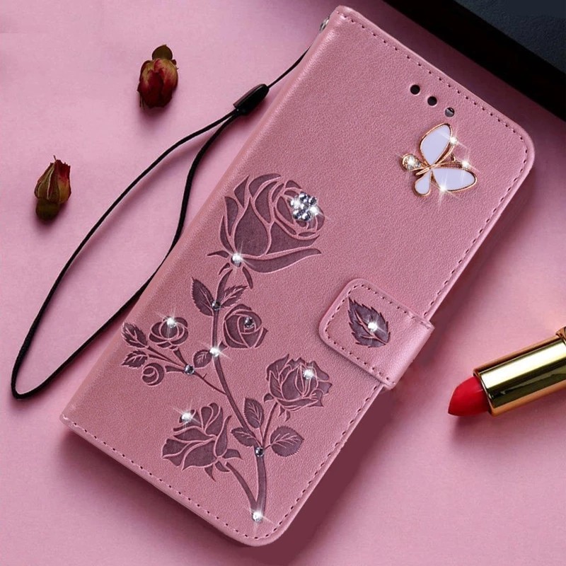 Kim Cương Dập Nổi In Hoa Hồng Ốp Lưng Điện Thoại Vivo V40 Lite 5G 4G Sách Da Full Silicone Cover