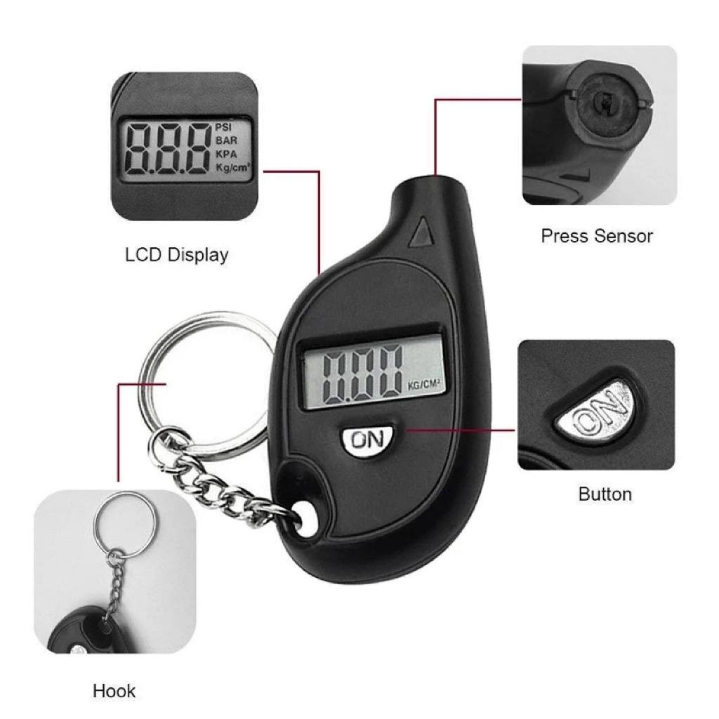 Máy đo lốp LCD Mini Máy đo áp suất kỹ thuật số Dụng cụ TPMS Xe đạp ô tô Động cơ Máy kiểm tra áp suất lốp Bộ chuyển đổi kiểm tra áp suất không khí