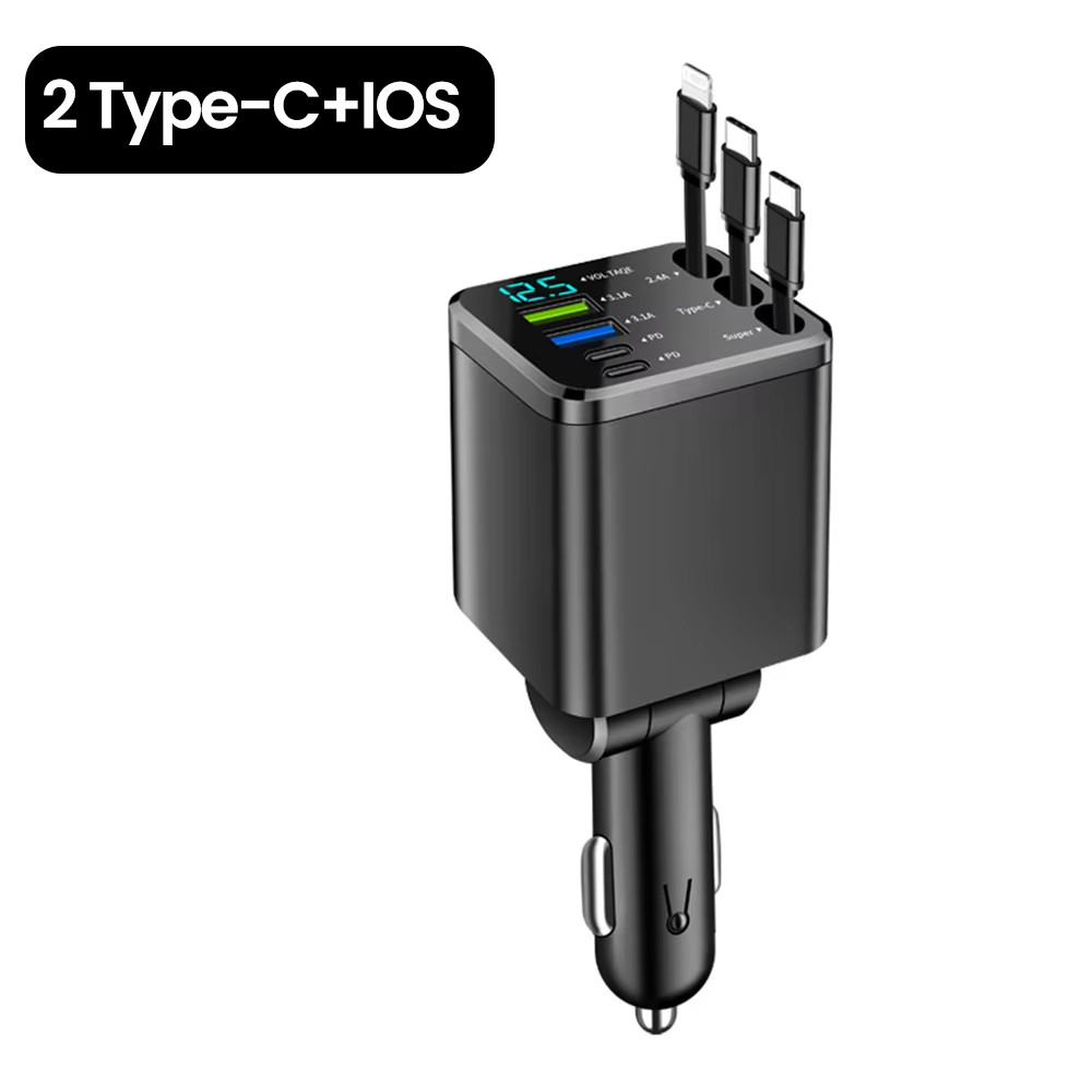 Đa Năng 7 TRONG 1 Sạc Xe Hơi Có Thể Thu Vào USB Loại C PD Cáp Có Thể Thu Vào Cho Điện Thoại Samsung Dây Sạc Nhanh Thuốc Lá Bật Lửa Adapter