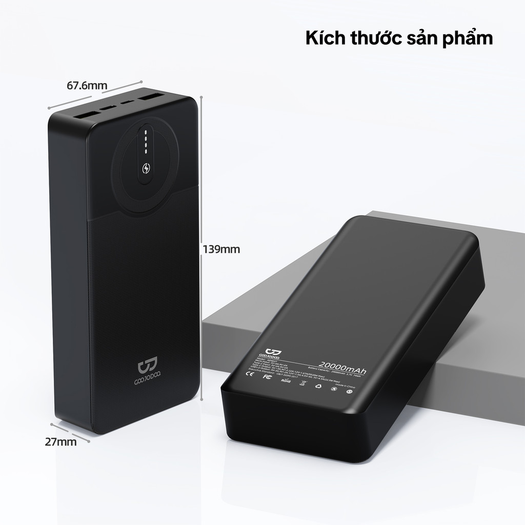 GOOJODOQ 20000mAh Power Bank Sạc nhanh USB Sạc Đèn LED di động 22,5W cho quạt điện thoại Pad – ảnh mô tả chi tiết 5