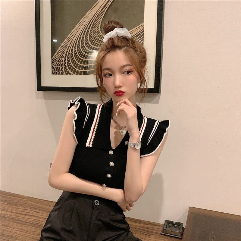 Lan ~ Áo Polo Không Tay Dệt Kim Mỏng, Phù Hợp Mùa Hè, Thiết Kế Gợi Cảm và Nhẹ Nhàng