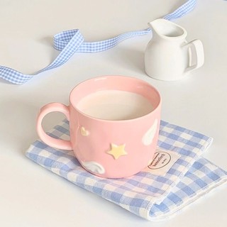 Cốc gốm hồng Sakura Thiết kế thích hợp dễ thương dập nổi bằng thìa Cốc ăn sáng