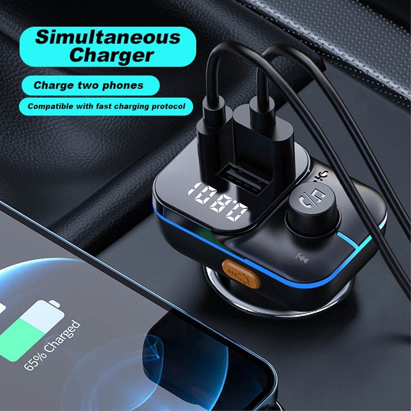 Sạc Xe Hơi Dual PD 25W FM USB3.1A + PD3.1A Bộ Chuyển Đổi Bluetooth Không Dây rảnh Tay Stereo Mp3 Máy Nghe Nhạc FM Modulator