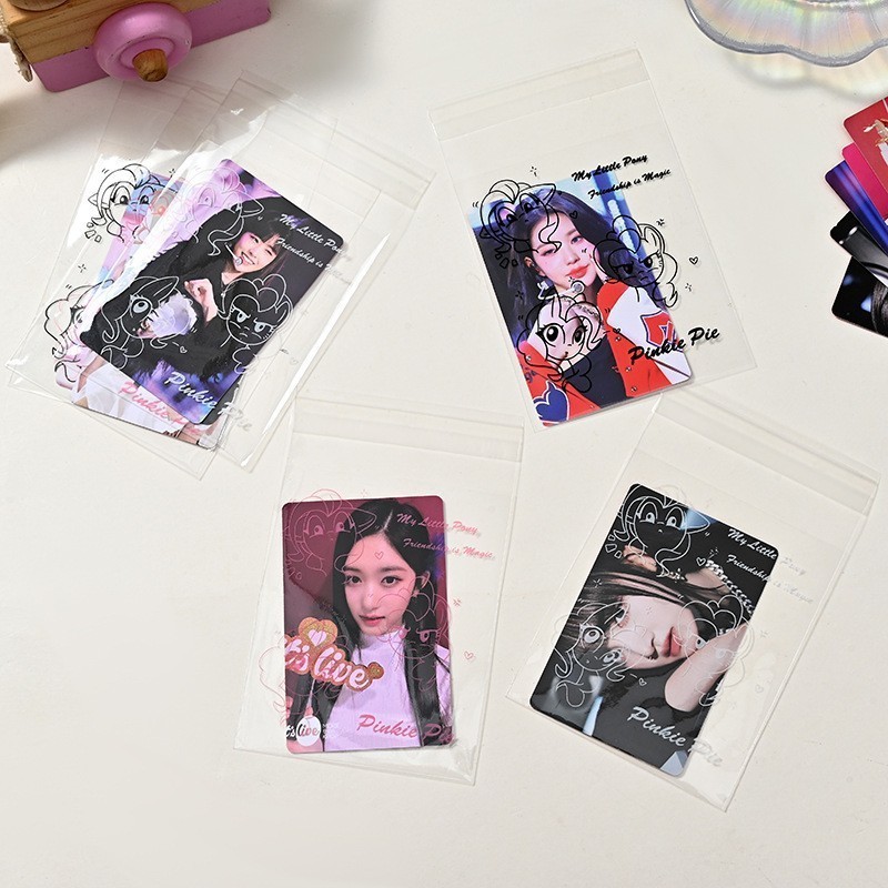 Linxx 50 Chiếc Túi Bảo Quản Trong Suốt Thẻ Ảnh Lomo Cards Hoạt Hình Kitty Little Pony Phong Cách Maltese OPP Túi Bao Bì Tự Dính
