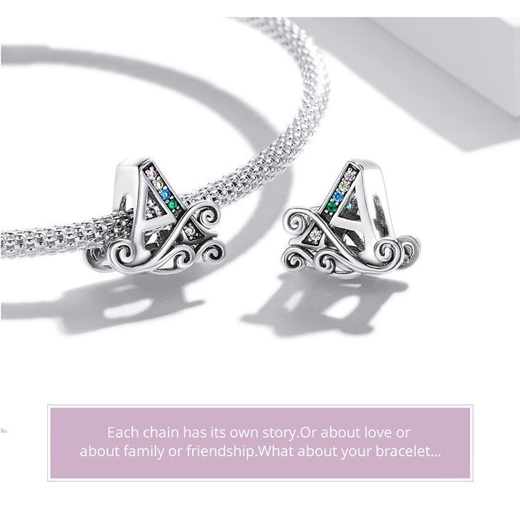 Mô tả Bamoer Hạt Charm Bạc 925 Chữ Cái A~Z Cho Tự Làm Vòng Tay Vòng Cổ Bán Phụ Kiện - 3