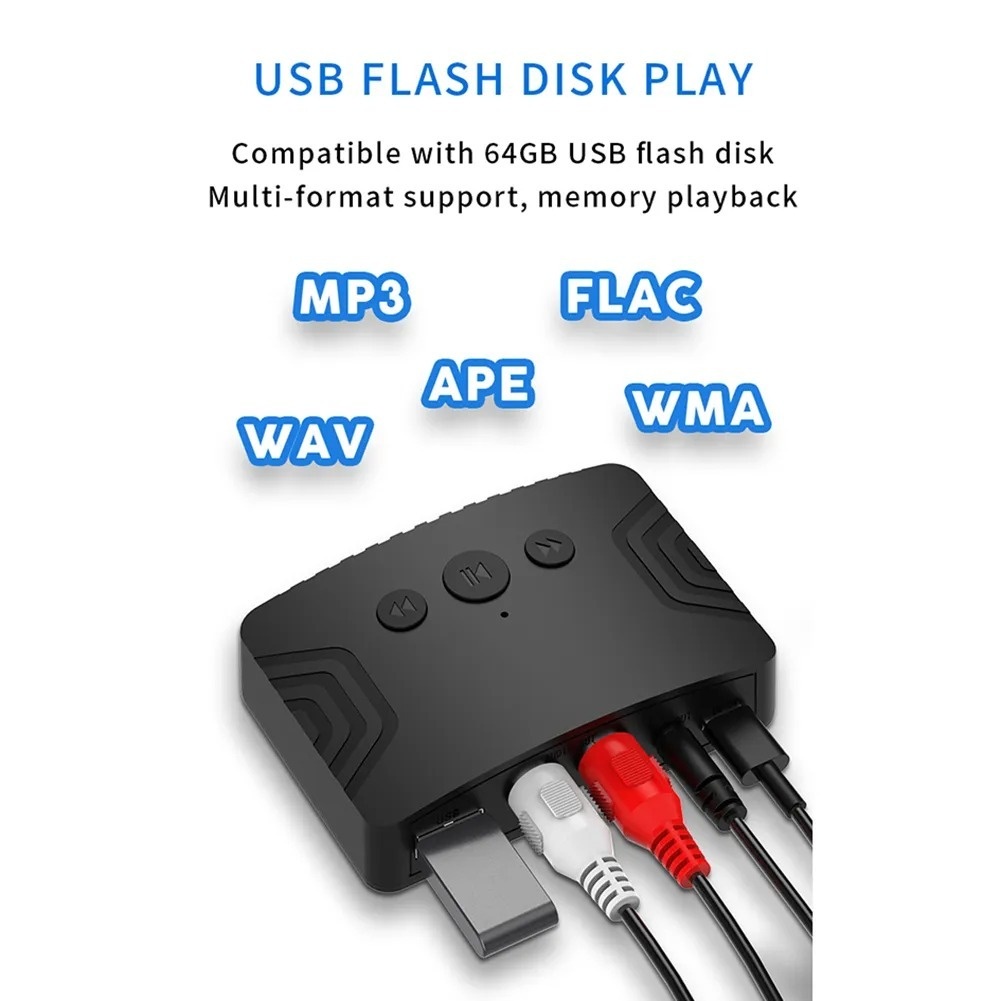Bộ Thu Âm Thanh Bluetooth 5.3 AUX RCA USB U-Disk Stereo 3.5 Mm Âm Nhạc Không Dây Bộ Chuyển Đổi Âm Thanh Cho PC TV Xe Bộ Loa Khuếch Đại