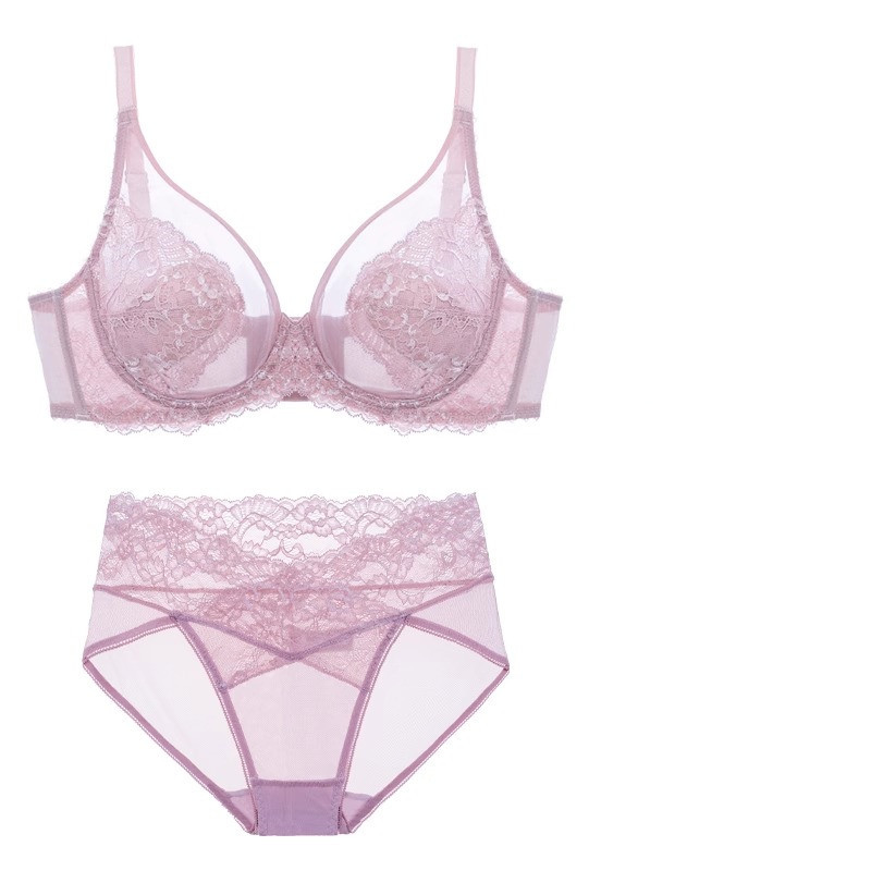 Bộ Áo Ngực Thêu Nữ + Quần Lót Thoải Mái Nhẫn Thép Mềm Bé Gái Đồ Lót Siêu Mỏng Nữ Bralette Quần Lót