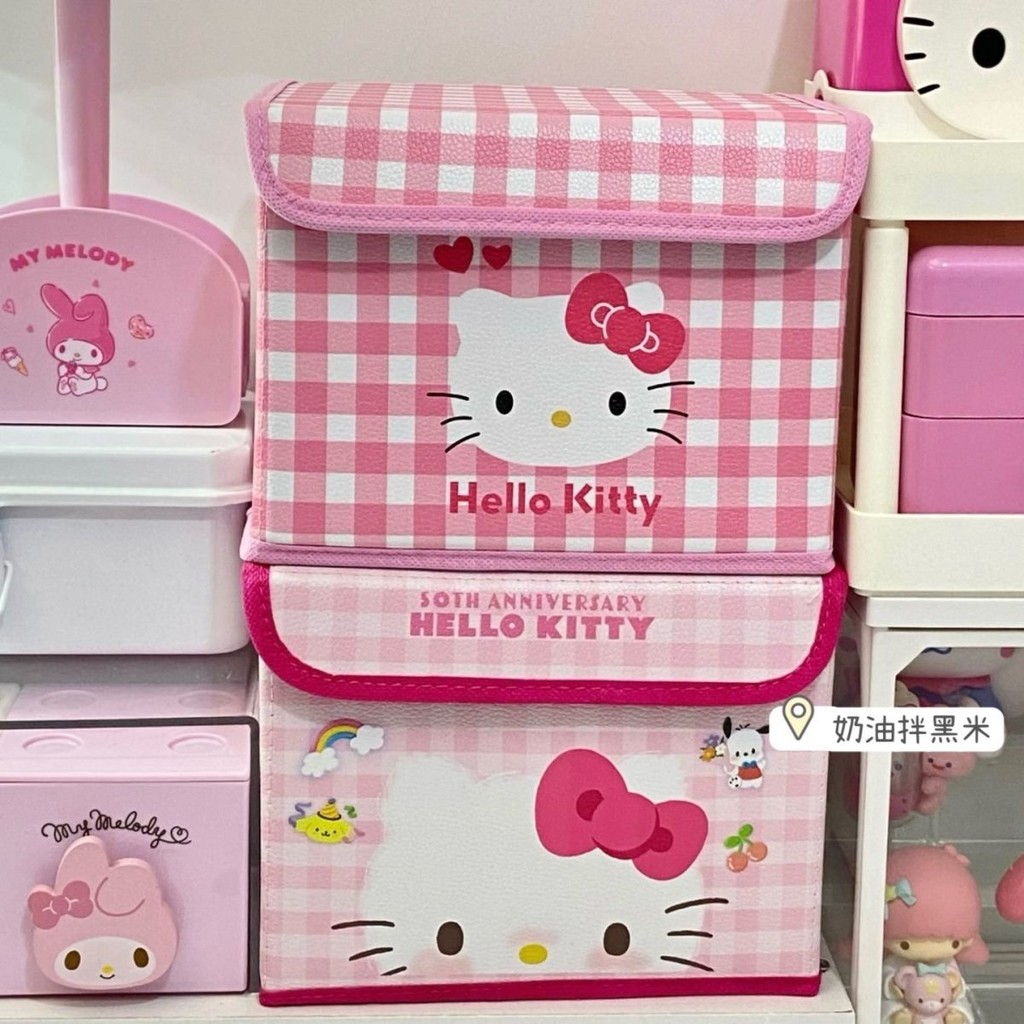 Cartoon kitty Giỏ đựng đồ để bàn Hộp lưu trữ có thể gập lại Đồ lặt vặt Chống bụi có nắp Hộp sắp xếp