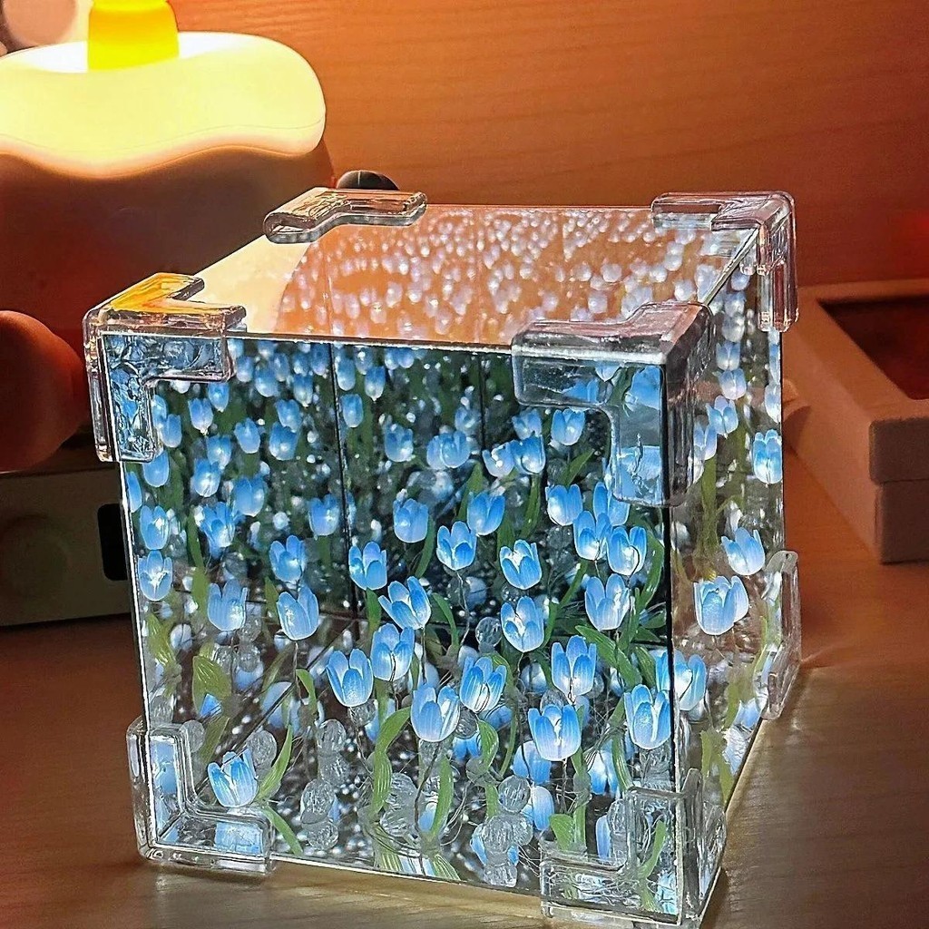 Mô Phỏng Hoa Phòng Ngủ Đèn Bàn Ngủ DIY Tulip Gương Khối Đèn Thủ Công Hoa Tulip Gương Đèn Ngủ Cho Quà Tặng Sinh Nhật