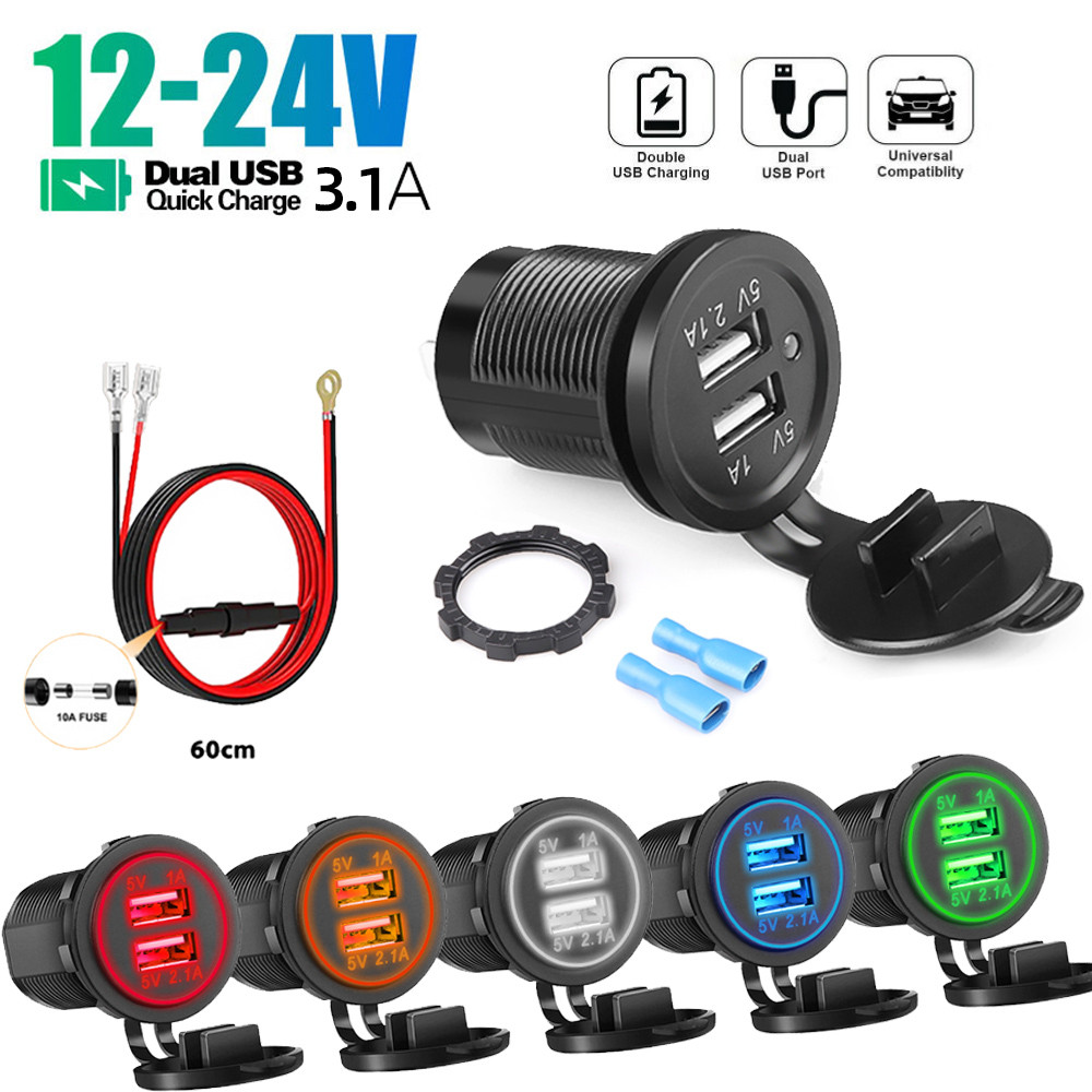 Bộ sạc thuốc lá ô tô USB kép chống nước 3.1A 12V / 24V Ổ cắm có đèn LED Màn hình kỹ thuật số cho ô tô Thuyền hàng hải xe máy D5