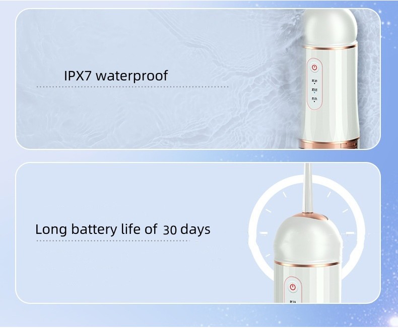 Mô tả EVEBOT Máy rửa Miệng điện thông minh, máy rửa nha khoa điều chỉnh ba giai đoạn di động, dung tích cao 230ml, sạc USB, chống nước IPX7 - 2