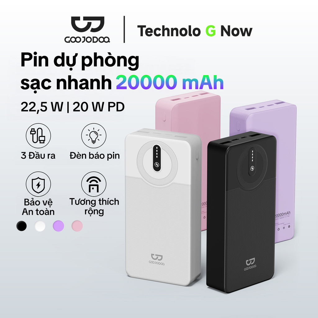 GOOJODOQ 20000mAh sạc dự phòng USB nhanh Đèn LED 22.5W Pin dự phòng di động cho hầu hết các thiết bị – ảnh mô tả chi tiết 1