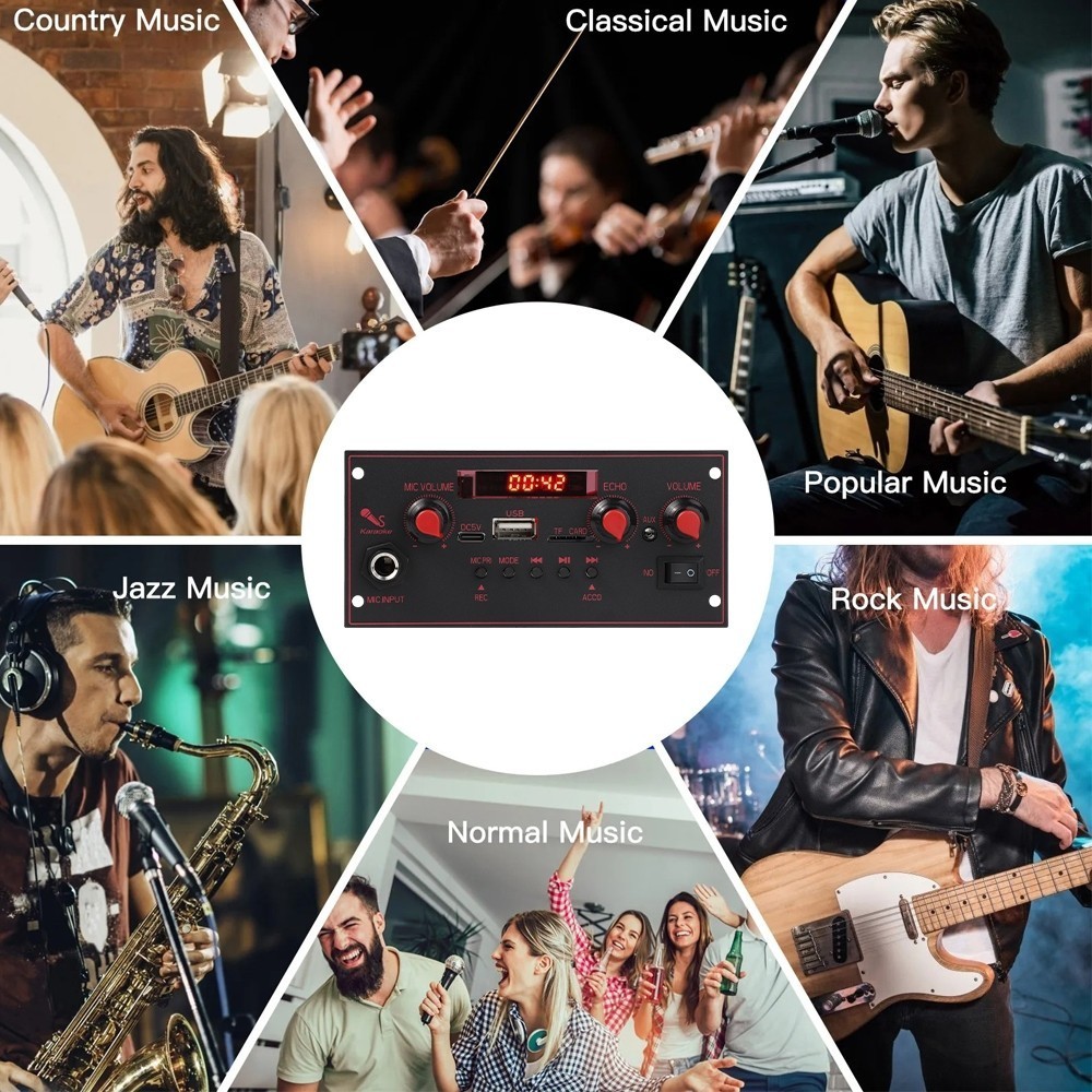 Bộ khuếch đại Bluetooth Bộ giải mã 20W DC 5V 6.5mm Micro Đài FM TF USB Âm thanh xe hơi Máy nghe nhạc Loa Điều khiển âm lượng DIY