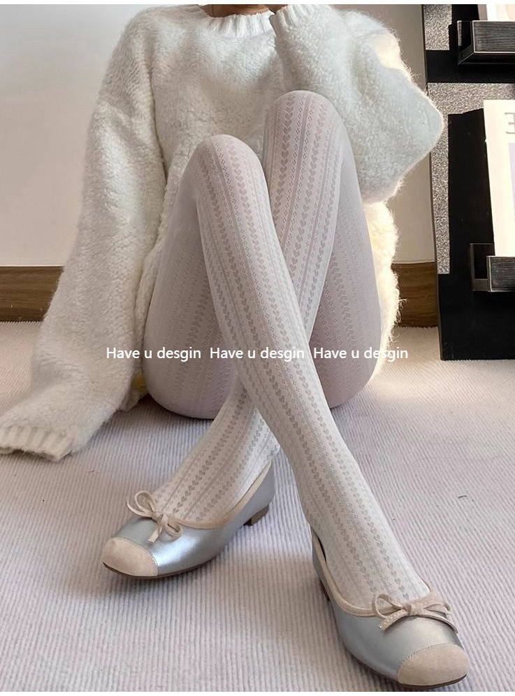 Have u desgin Xuân Thu Pháp Retro Tình Yêu Jacquard Co Giãn Quần Sữa Trắng Nhung Ôm Hơn Nhìn Đáy Tất