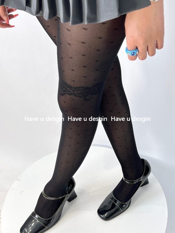 Have u desgin Nhật Bản Pure Desire Cô Gái Mềm Mại Mặc Đùi Khâu Jacquard Ren Quần Mỏng Phong Cách Chấm Bi Trắng Vớ Nữ