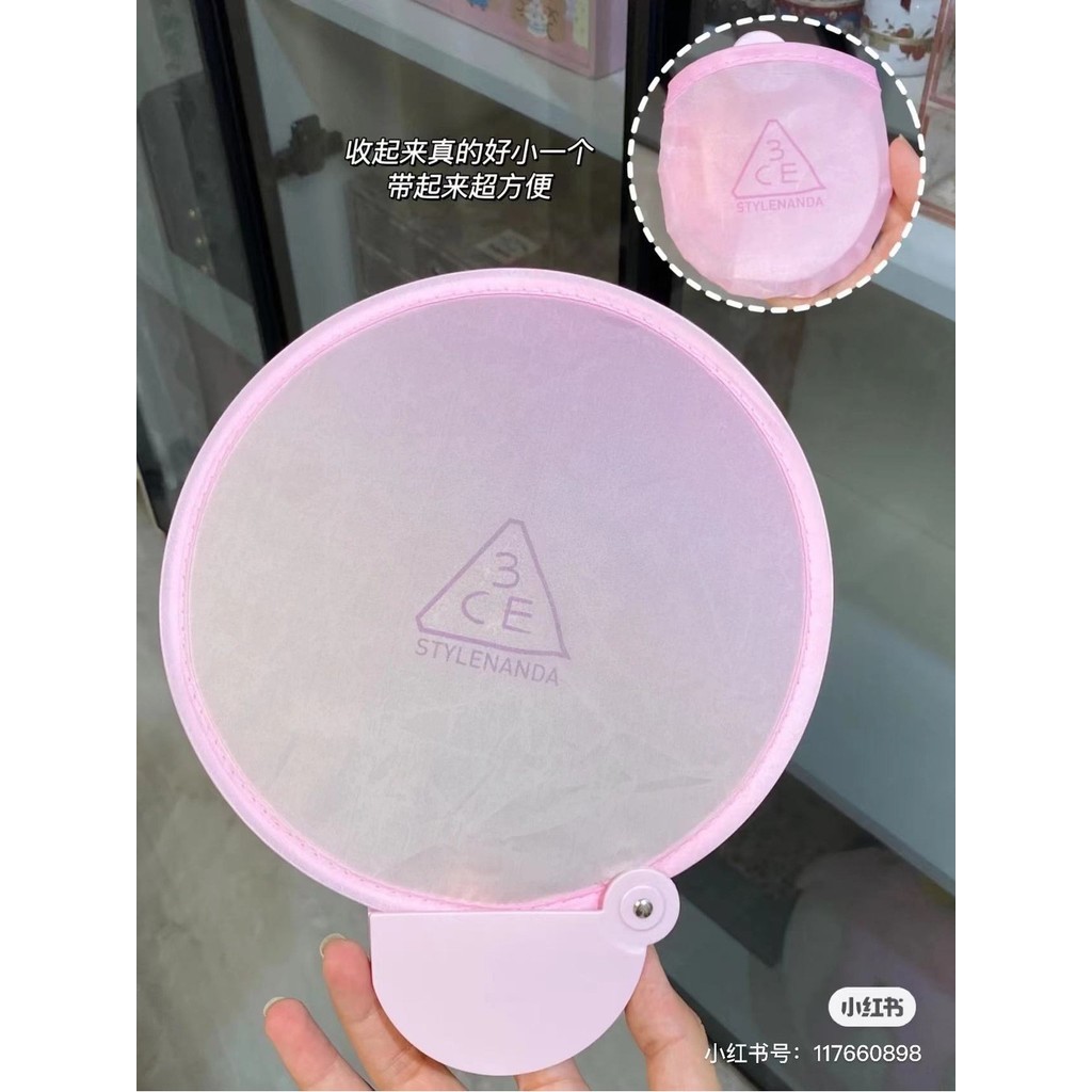 3ce Cherry Blossom Powder Hộp Đựng Mỹ Phẩm Sen Hồng Ba Lô Trong Suốt Gương Cầm Tay Hai Lớp Cốc Nước Gấp Quạt