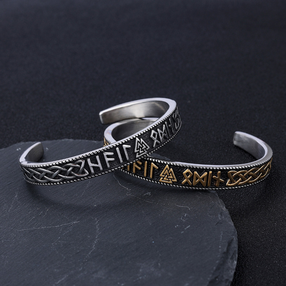 Vòng tay nam bằng thép không gỉ mạ vàng hình tam giác Viking Rune mở ...